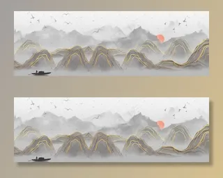 山水复古传统水墨水彩背景素材图片