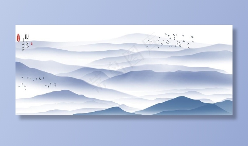 国画山水画图片(3950X1765(DPI:300))psd模版下载