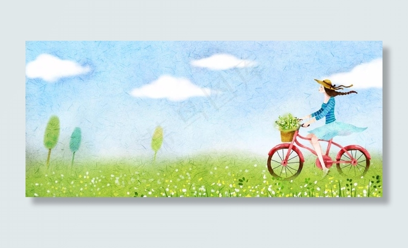 春天卡通手绘蓝色背景图片