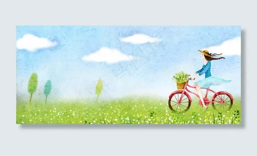 春天卡通手绘蓝色背景图片