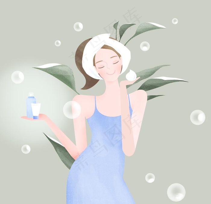 人物小清新女子插画图片(4193X4193(DPI:300))psd模版下载