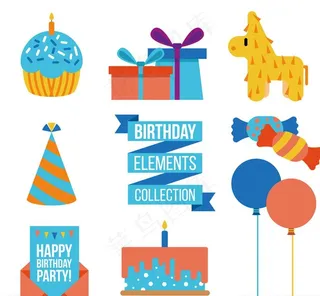 彩色生日派对元素矢量图图片