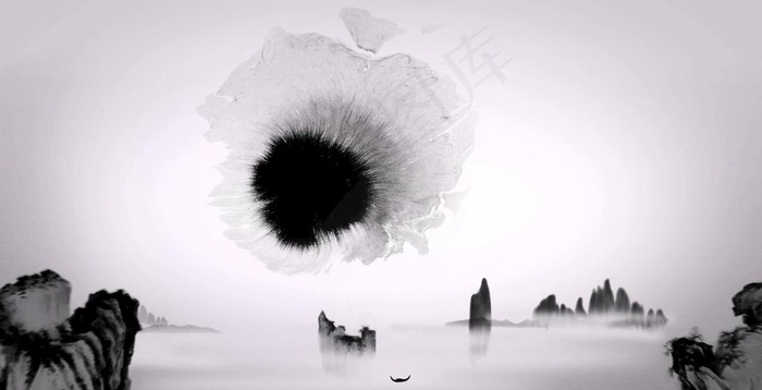 意境水墨山水图片(4000X2172(DPI:150))psd模版下载