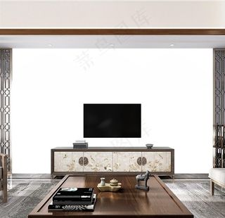 新中式背景墙纸样机图片