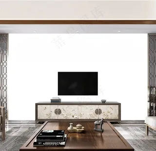 新中式背景墙纸样机图片