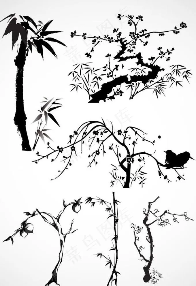 水墨植物图片ai矢量模版下载