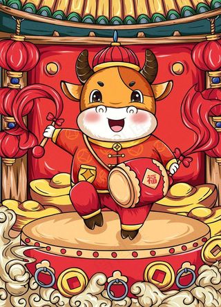 喜庆卡通牛图片
