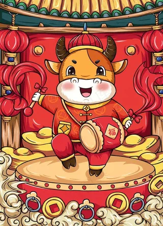 喜庆卡通牛图片