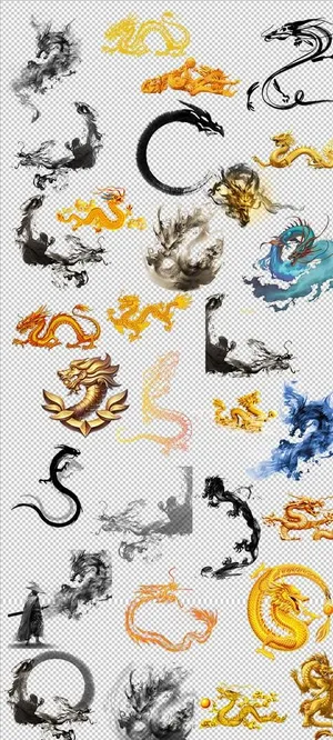 原创中国黑色古典水墨龙PNG图片