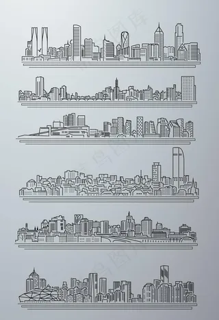 矢量黑色城市线稿素材可无限放大图片