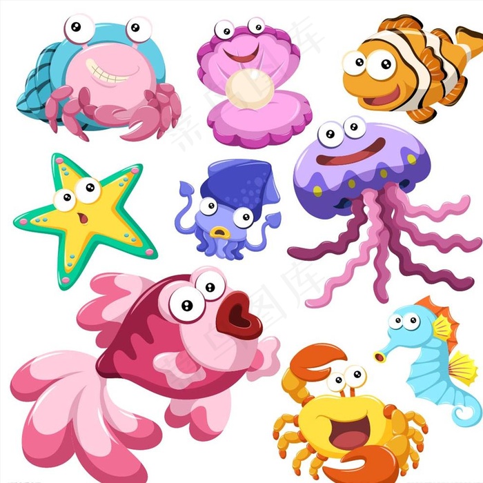 海洋生物集合图片ai矢量模版下载