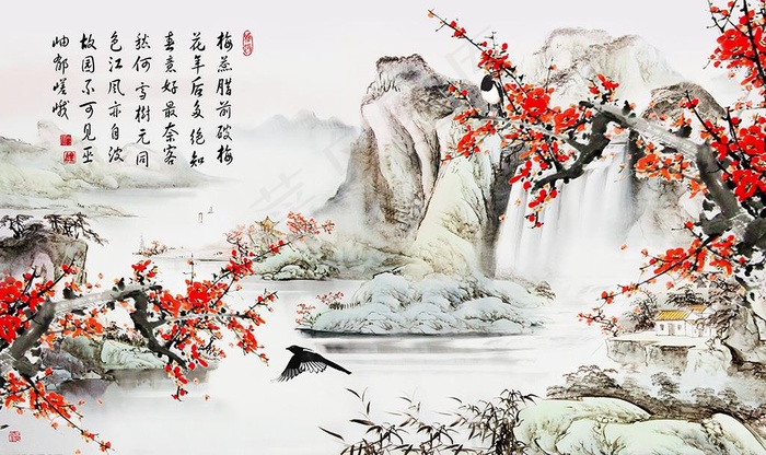 腊梅山水背景图片(9071X5669(DPI:72))psd模版下载