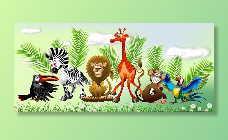 手绘动物儿童房背景图片