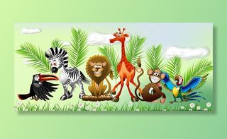 手绘动物儿童房背景图片