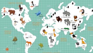 时尚卡通动物世界地图背景墙图片