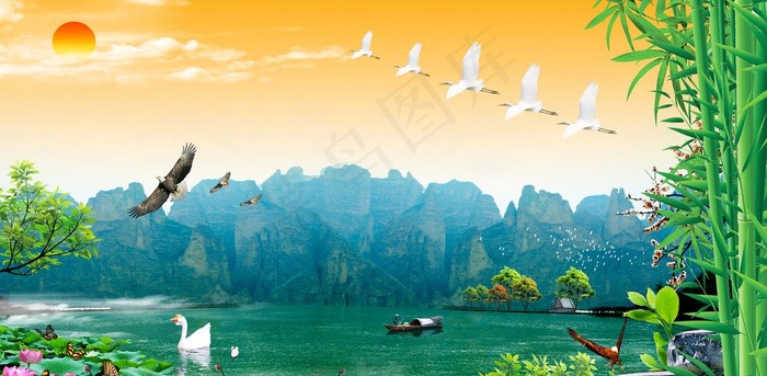 唯美山水画图片