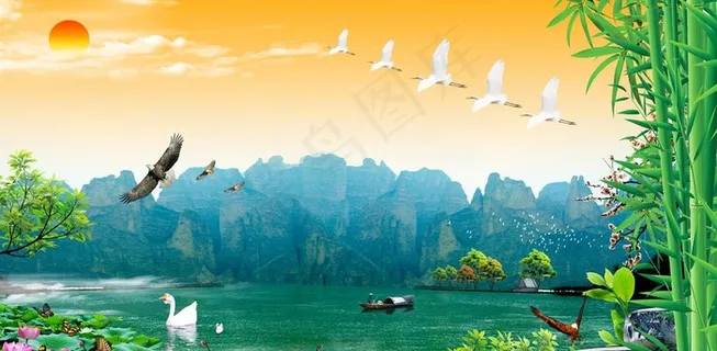 唯美山水画图片