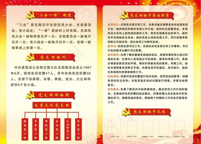 三会一课党支部概况党支部班子图片psd模版下载
