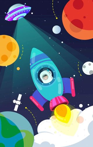 外太空 宇航员飞行 飞碟蓝色图片