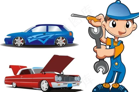 卡通维修工 汽车图片