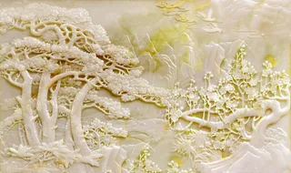 玉石松树梅花电视背景墙图片