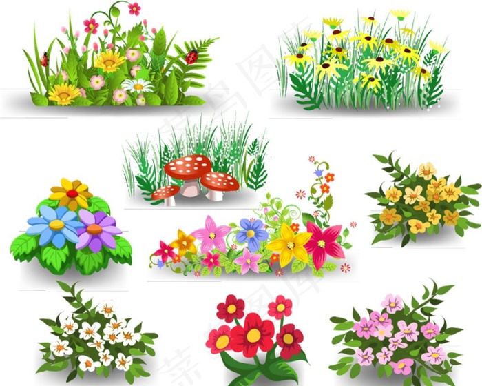 卡通花丛设计矢量素材图片