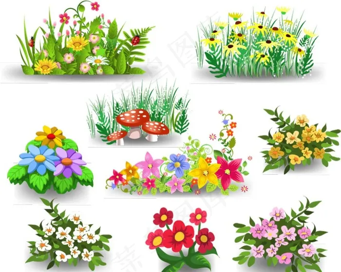 卡通花丛设计矢量素材图片ai矢量模版下载