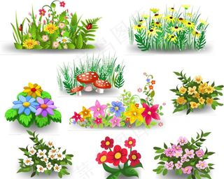 卡通花丛设计矢量素材图片