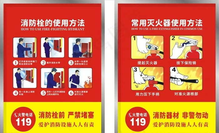 消防栓使用方法图片cdr矢量模版下载
