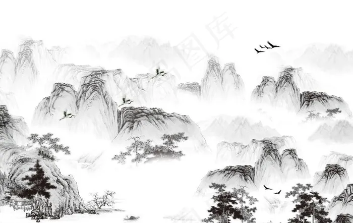国画水墨山水电视背景墙图片(8504X5669(DPI:72))psd模版下载