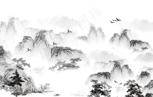 国画水墨山水电视背景墙图片