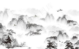 国画水墨山水电视背景墙图片