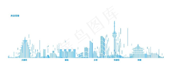 西安旅游线稿图片cdr矢量模版下载