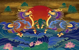 麒麟传统国风插画卡通背景素材图片