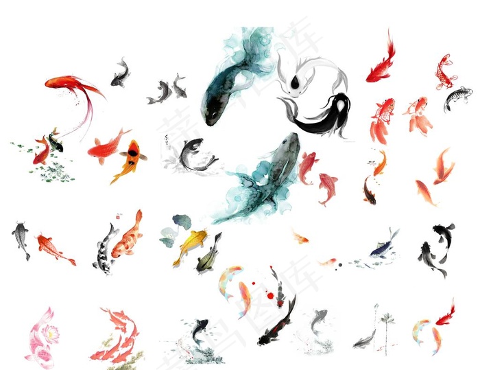 水墨金鱼图片(2410X1929(DPI:300))psd模版下载