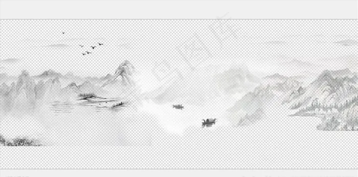 水墨古风山水画装饰png底图图片