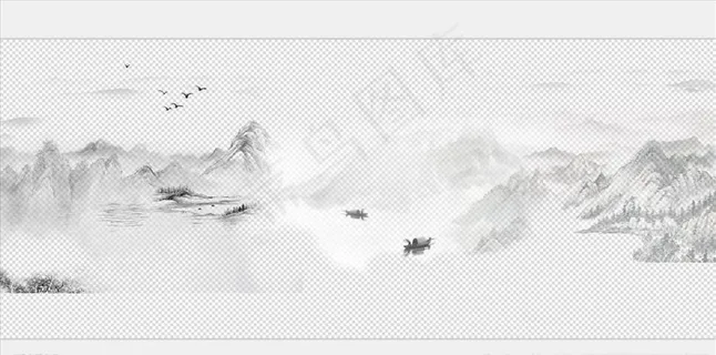 水墨古风山水画装饰png底图图片