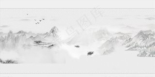 水墨古风山水画装饰png底图图片