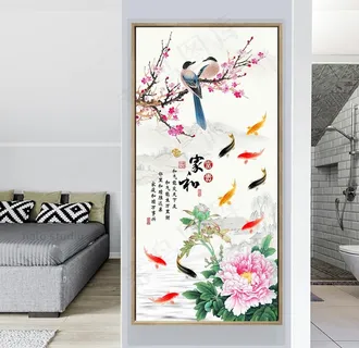 中式荷花玄关装饰画图片 中式荷花玄关装饰画图片