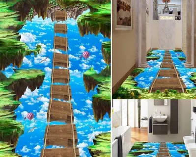 走道天空木桥3D地贴 地板图片