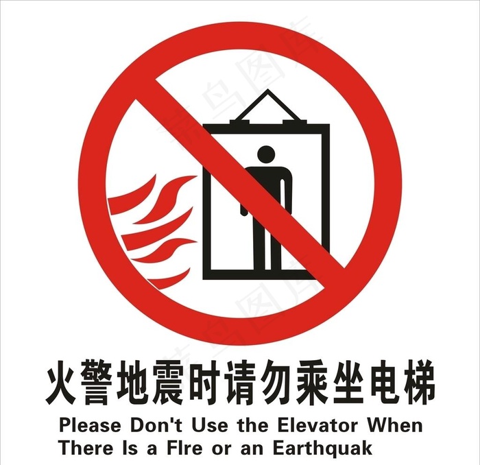 火警地震时请勿乘坐电梯图片