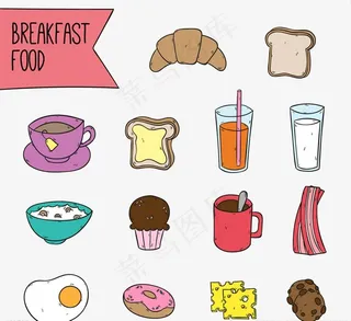 彩绘早餐食物矢量素材图片
