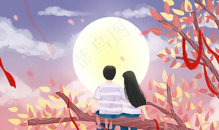 情侣人物插画卡通合成背景素材图片(4000X2500(DPI:300))psd模版下载