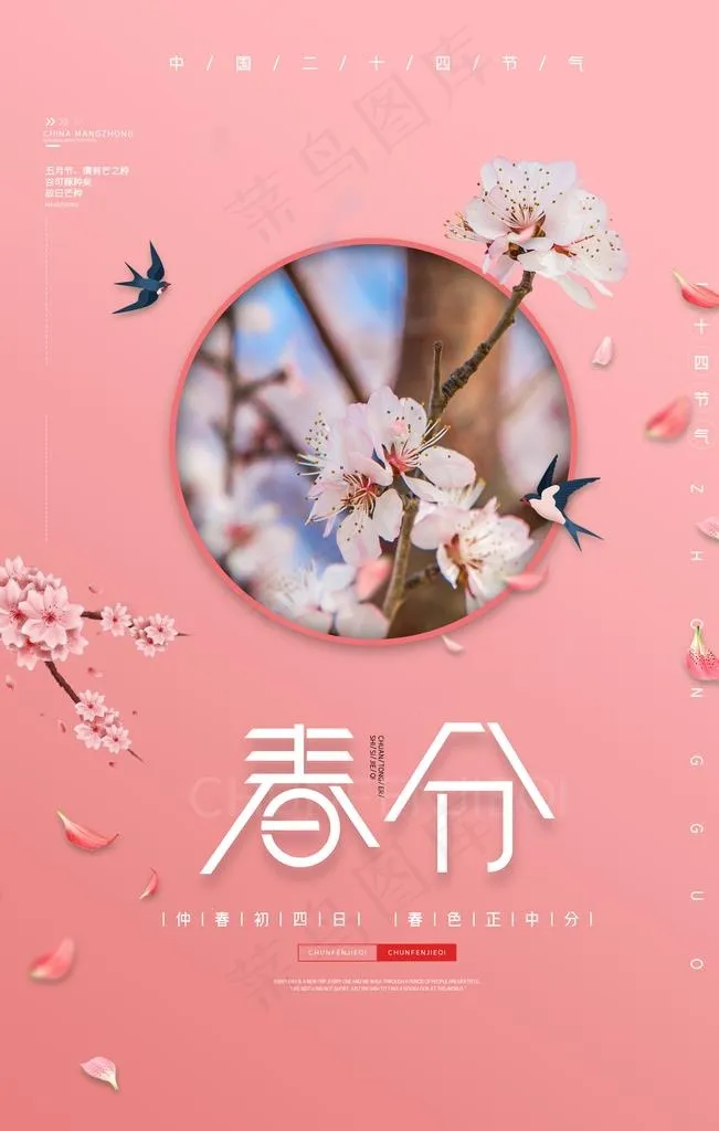 粉色唯美樱花春分宣传海报图片