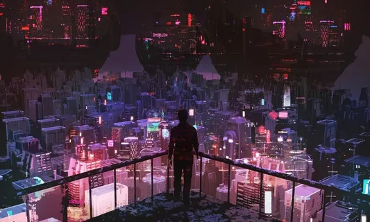 未来城市建筑人物海报素材图片