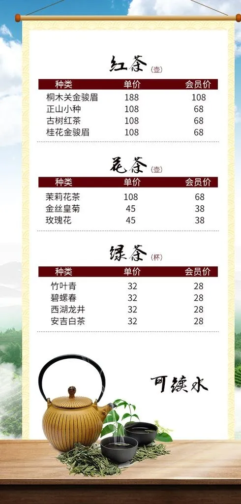 茶叶价格表图片psd模版下载