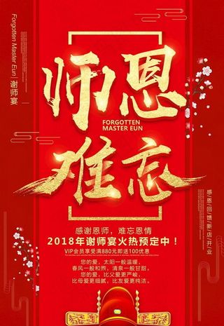 红色大气金字师恩难忘谢师宴创意图片