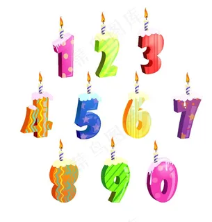 生日蜡烛卡通数字矢量图图片