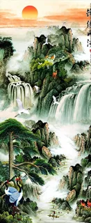 聚宝盆旭日东升风水画图片