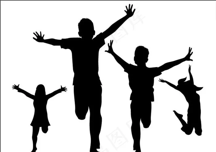 儿童剪影图片ai矢量模版下载